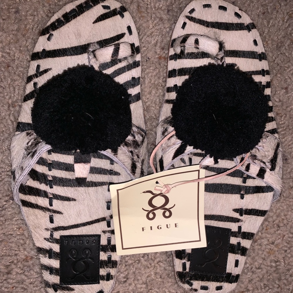Figue Zebra Haircalf PomPom Sandal NWT sz 8
